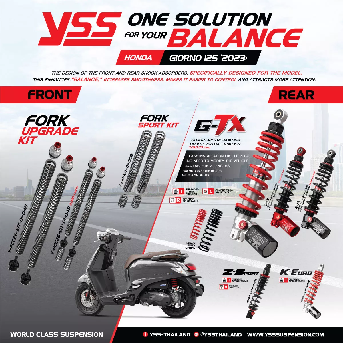 โช๊ค YSS G-TX Giorno+: อัพเกรดช่วงล่างให้ Honda Giorno+ นุ่มหนึบ ควบคุมง่าย