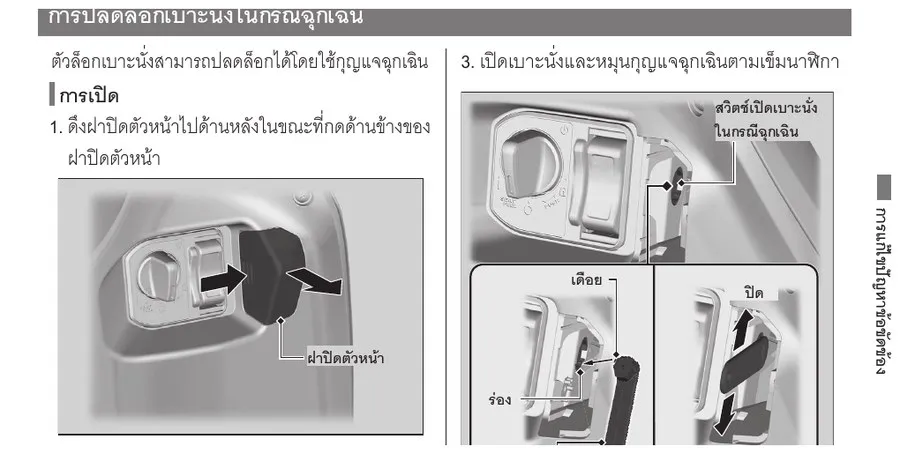 คู่มือ Honda Giorno+ แสดงการปลดล็อกเบาะนั่งในกรณีฉุกเฉิน