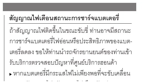 คู่มือ Honda Giorno+ อธิบายสัญญาณไฟเตือนสถานะการชาร์จแบตเตอรี่