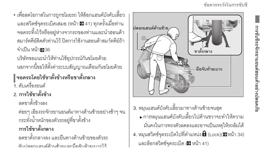 คู่มือ Honda Giorno+ วิธีจอดด้วยขาตั้งข้างและขาตั้งกลาง