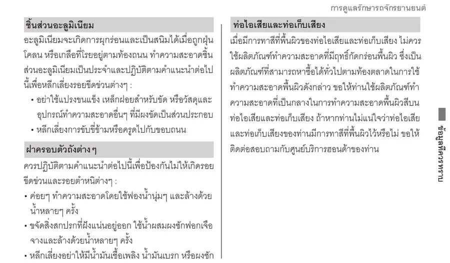 คู่มือ Honda Giorno+ การดูแลชิ้นส่วนอะลูมิเนียมและฝาครอบตัวถัง