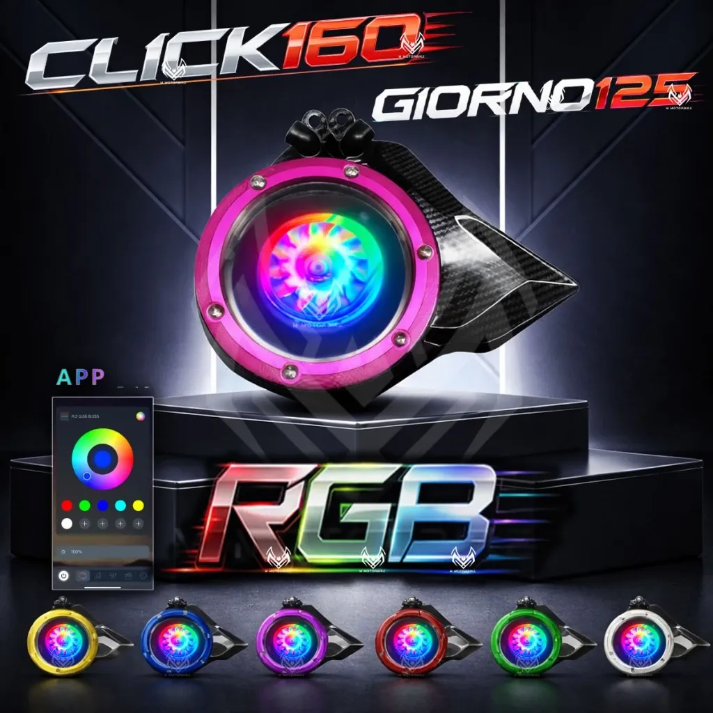 ครอบแคร้งไฟ RGB Honda Giorno+ ปี 2023-25 / Click160 งาน CNC คาร์บอนดำ เลือกสีขอบได้ ควบคุมผ่านแอป พร้อมส่ง