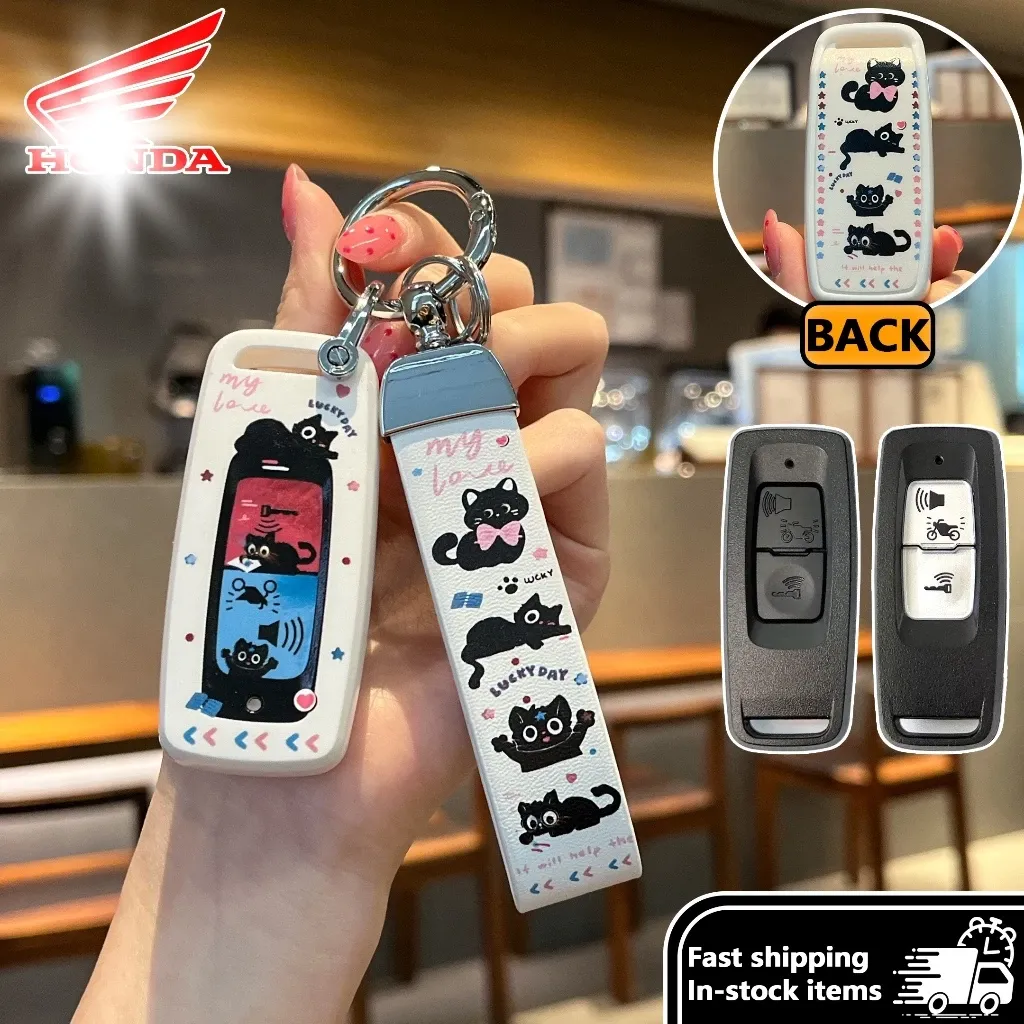 OFF CURVE Cat ฝาครอบกุญแจรถ Honda PCX160/Giorno/Forza 350/คลิก 160 พวงกุญแจ DIY เคสกุญแจลายแมว