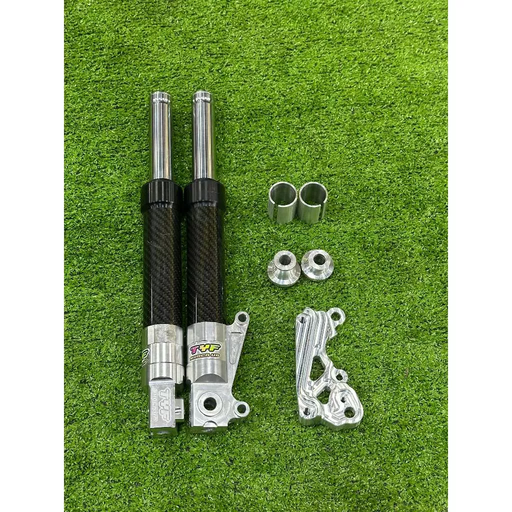 โช้คหน้า CNC ทรง RRGS ปลอกคาร์บอนแท้ Honda Giorno พร้อมขาจับปั้ม