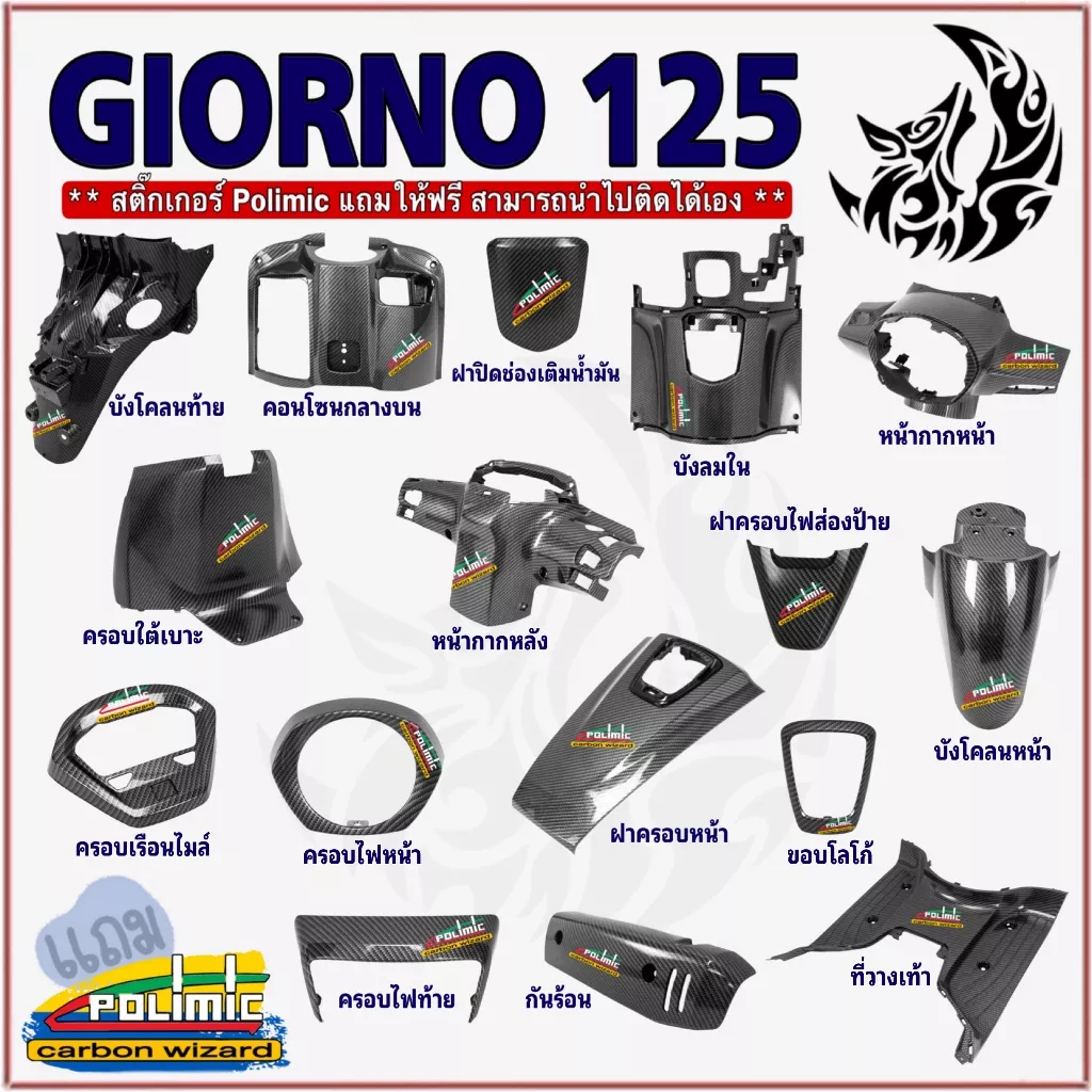 ชุดอะไหล่แต่ง Honda Giorno 125 เคฟล่าลายสาน 5D (เกรด ABS) แถมฟรีสติ๊กเกอร์ POLIMIC