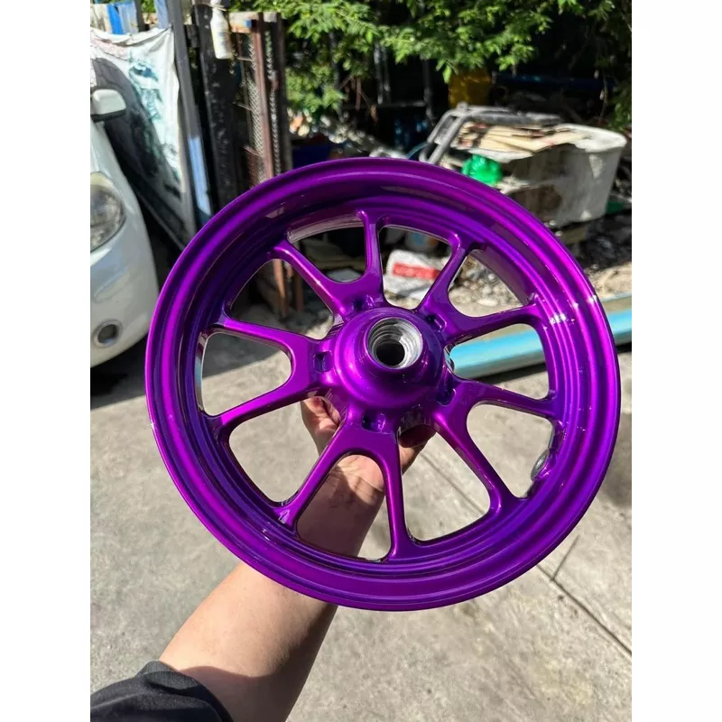 ล้อแม็กแท้ Honda Giorno (มือสอง) ทำสีพาวเดอร์โค้ด พร้อมจุ๊บแต่ง CNC (1 คู่ หน้า-หลัง)